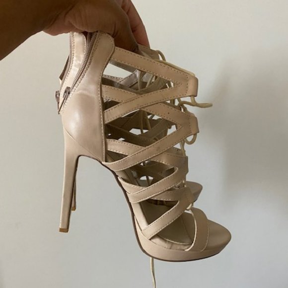 Platform Nude Lace Up Heels - US Size 8 - Picture 5 of 7